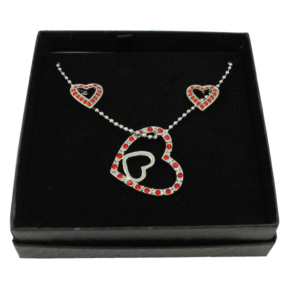 Two Hearts as One Necklace and Heart Earring Set - RSN649BS - Lilylin Designs