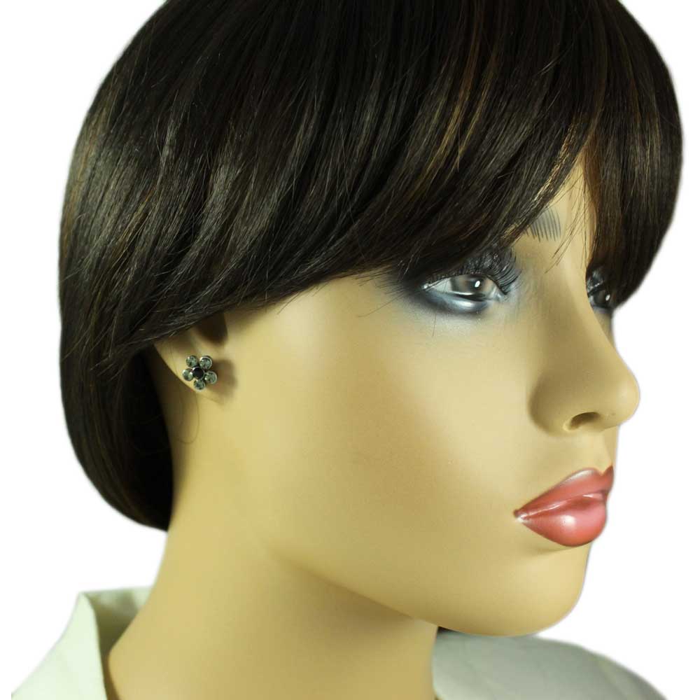 Dark Gray Crystal Daisy Flower Pierced Earring - RSN915E - Lilylin Designs