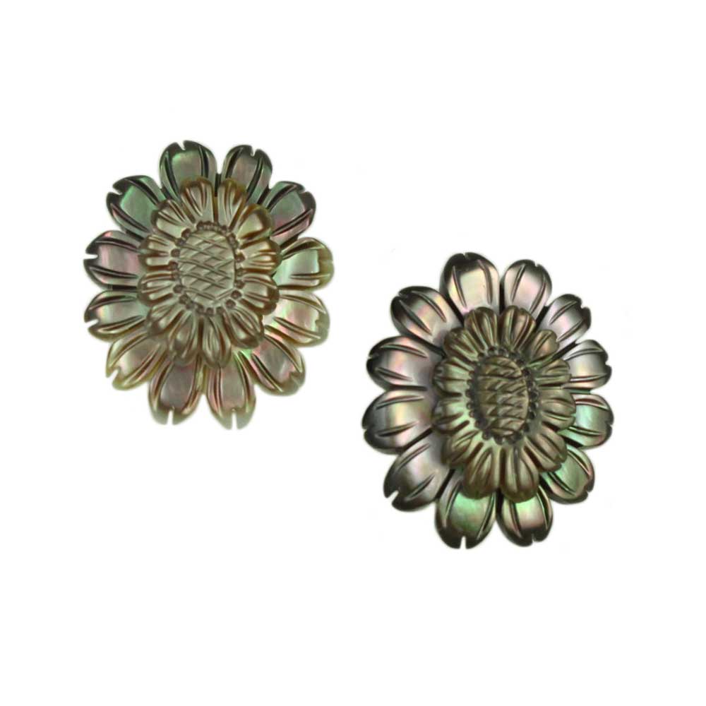 Lilylin Designs Brown Genuine Shell Sunflower Pierced or Clip Earring
