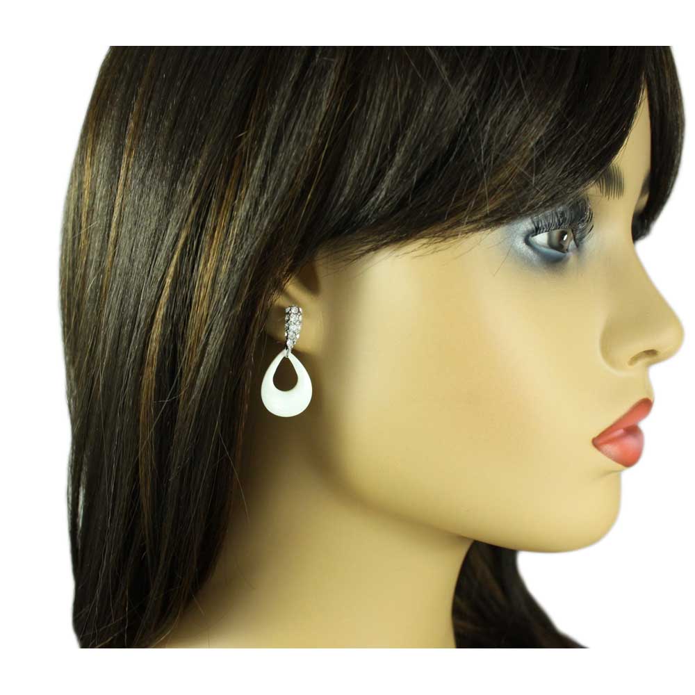 White Mother of Pearl Shell and Crystal Pierced Earring - SLE103 - Lilylin Designs
