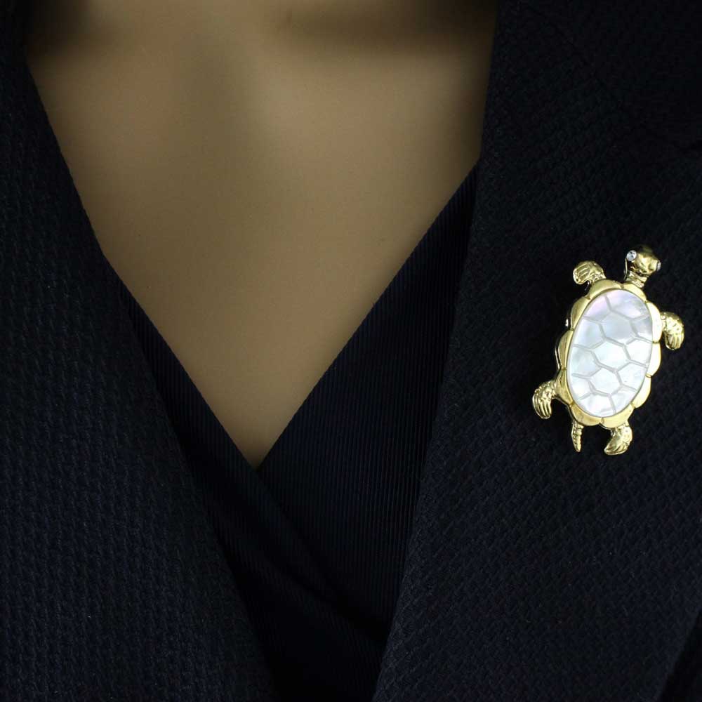 White Mother of Pearl Shell Turtle Brooch Pin - SLP013 - Lilylin Designs