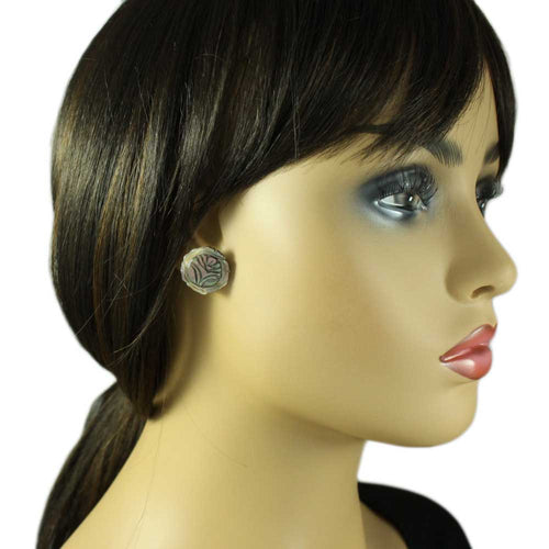 Brown Genuine Shell Engraved Rose Pierced Earring - SLP061E - Lilylin Designs