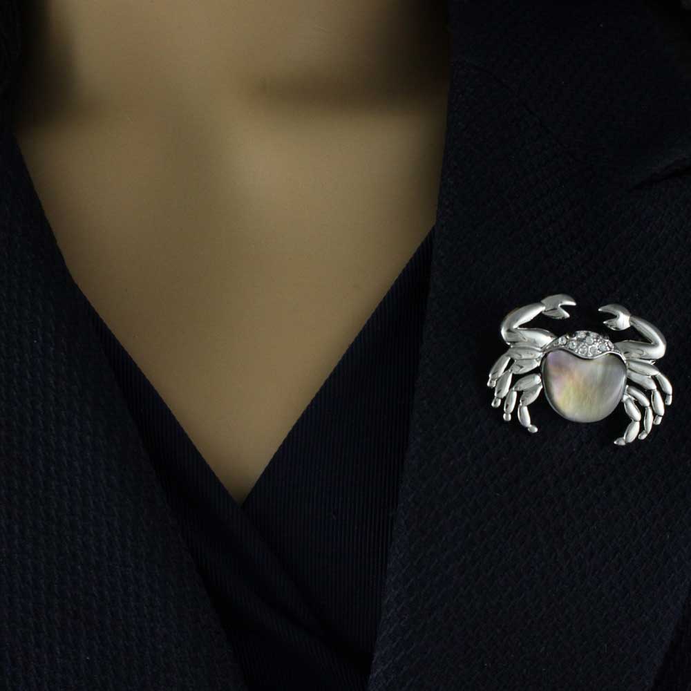Genuine Brown Shell and Crystal Crab Brooch Pin - SLP419 - Lilylin Designs