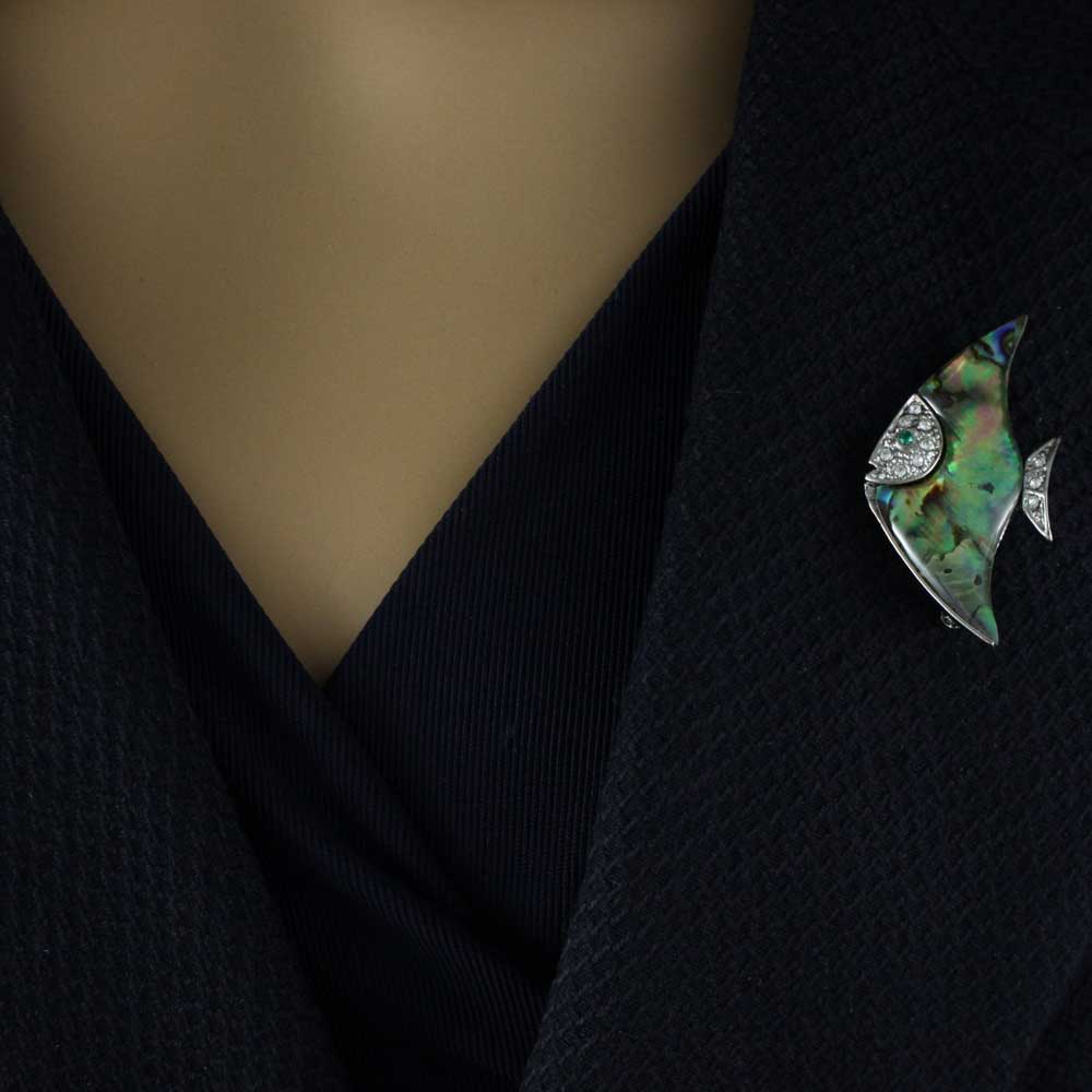 Blue Green Paua Shell with Crystals Angelfish Brooch Pin - SLP731 - Lilylin Designs
