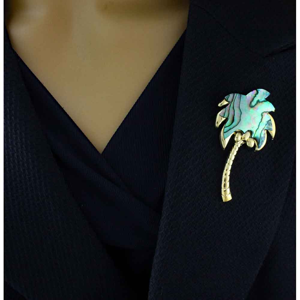 Blue Green Paua Shell Coconut Tree Brooch Pin - SLP961 - Lilylin Designs