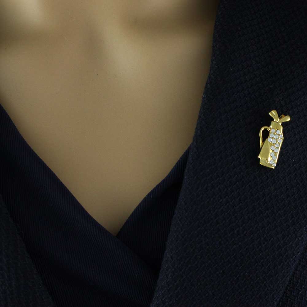 Small Gold Golf Bag and Clubs with Crystals Lapel Pin - SP325B - Lilylin Designs