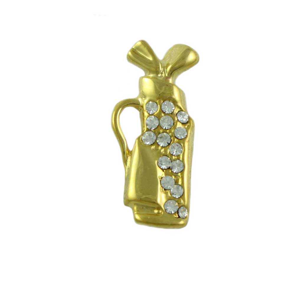 Lilylin Designs Small Gold Golf Bag and Clubs with Crystals Lapel Pin