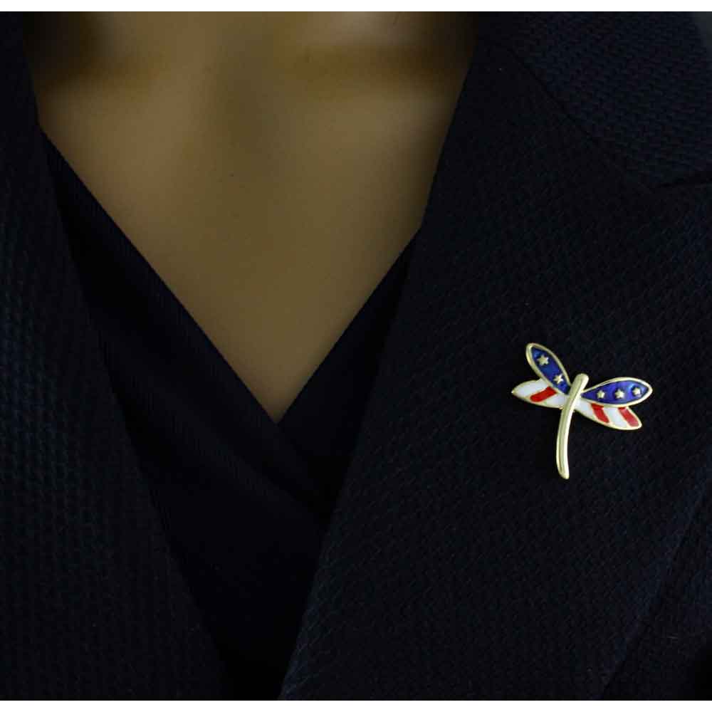 Small Red White and Blue Dragonfly Lapel Tac Pin - SPA202 - Lilylin Designs