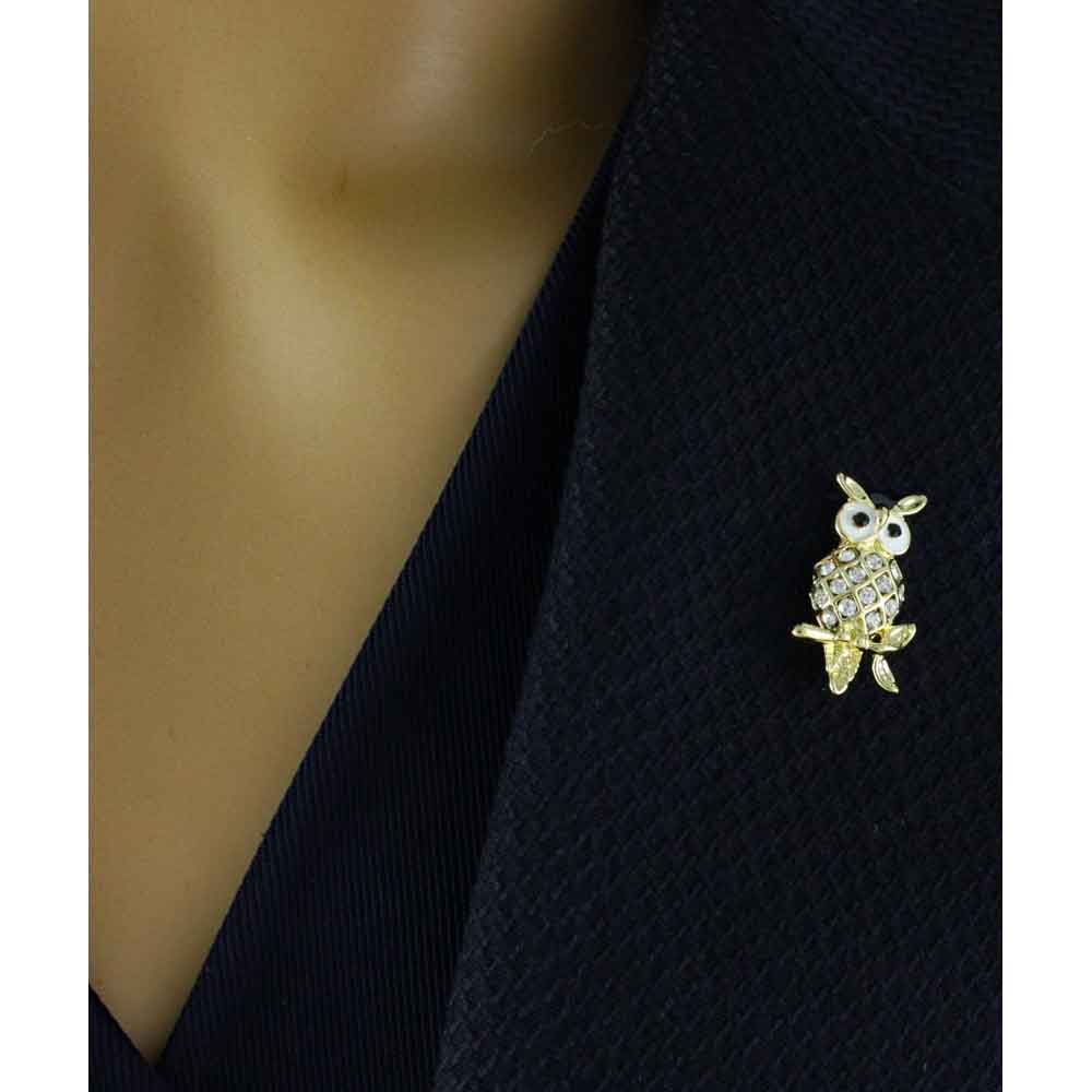 Small Black White Harlequin Crystal Owl Lapel Tac Pin - SPA204G - Lilylin Designs