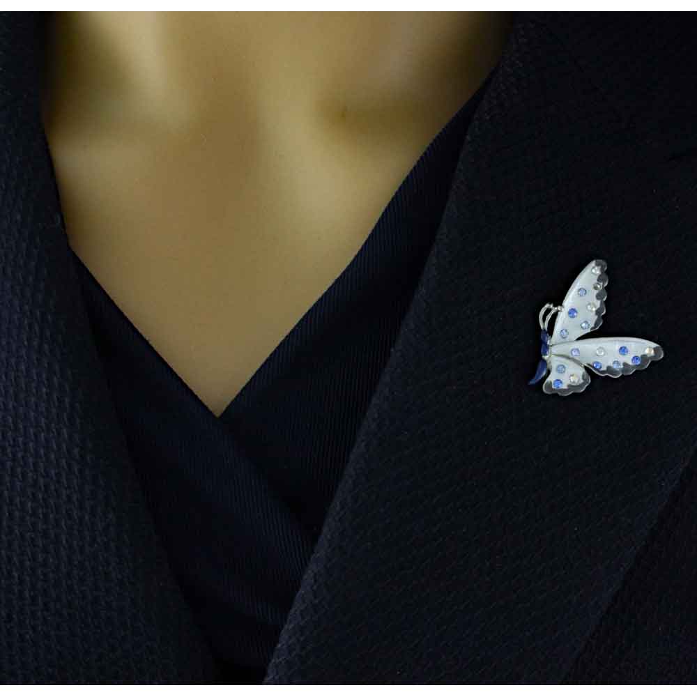 Dark Blue and Gray Butterfly Lapel Tac Pin - SPA481A - Lilylin Designs