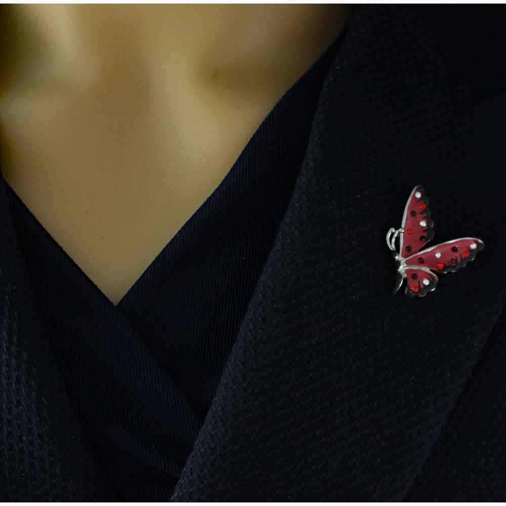Red and Black Enamel Butterfly Lapel Tac Pin - SPA481D - Lilylin Designs