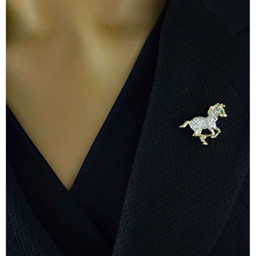 Small Crystal Running Horse Lapel Tac Pin - SPA618A - Lilylin Designs