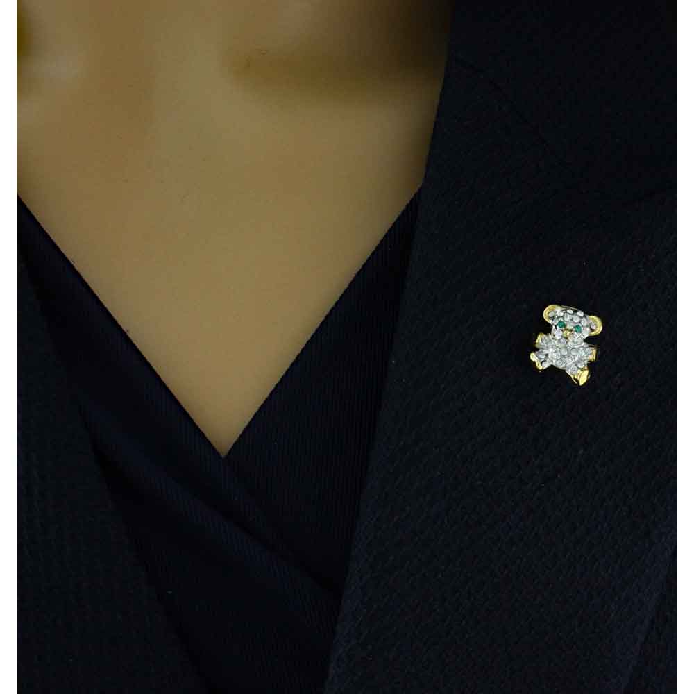 Tiny Gold and Silver Crystal Teddy Bear Lapel Tac Pin - SPA635A - Lilylin Designs