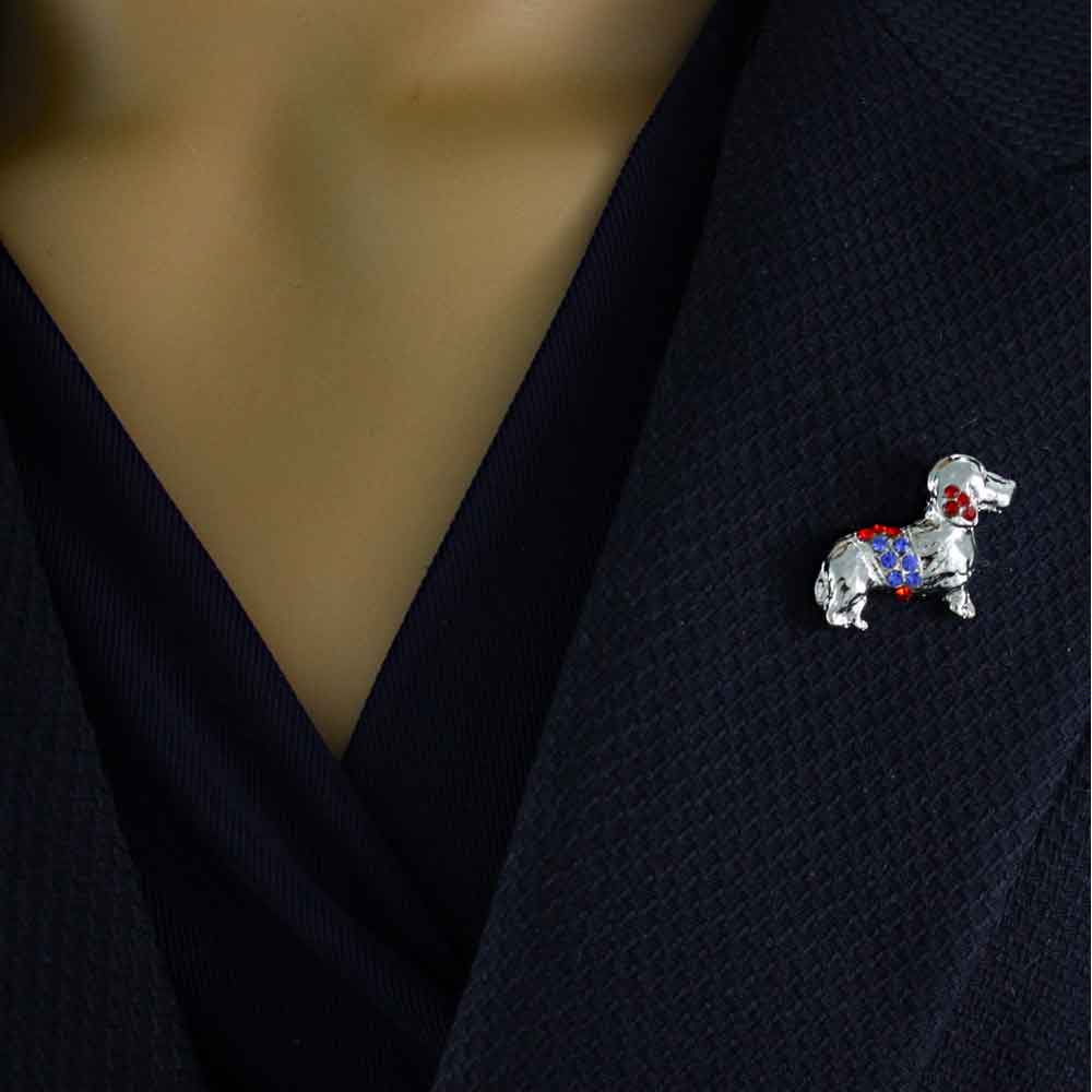 Red Blue Crystal Patriotic Dachshund Dog Lapel Tac Pin - SPA820 - Lilylin Designs