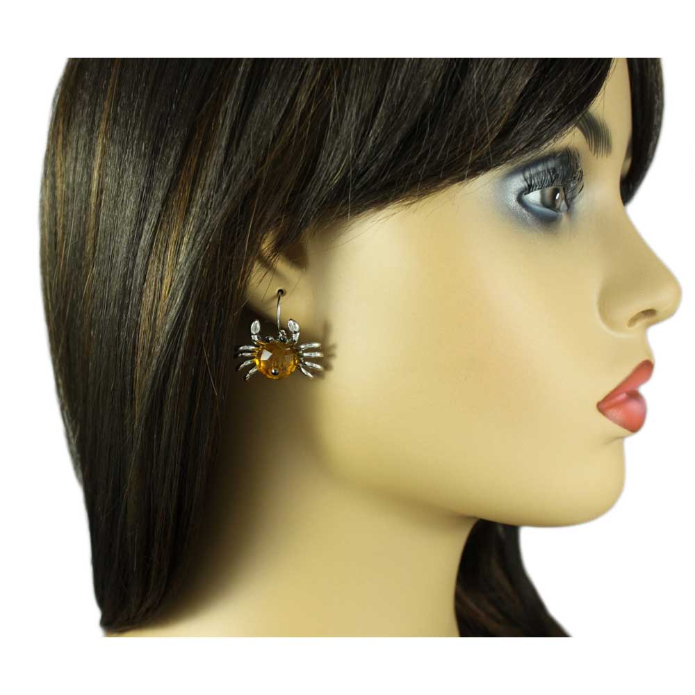 Brown Bead Crab with Black Eyes Pierced Leverback Earring - SPA914E - Lilylin Designs