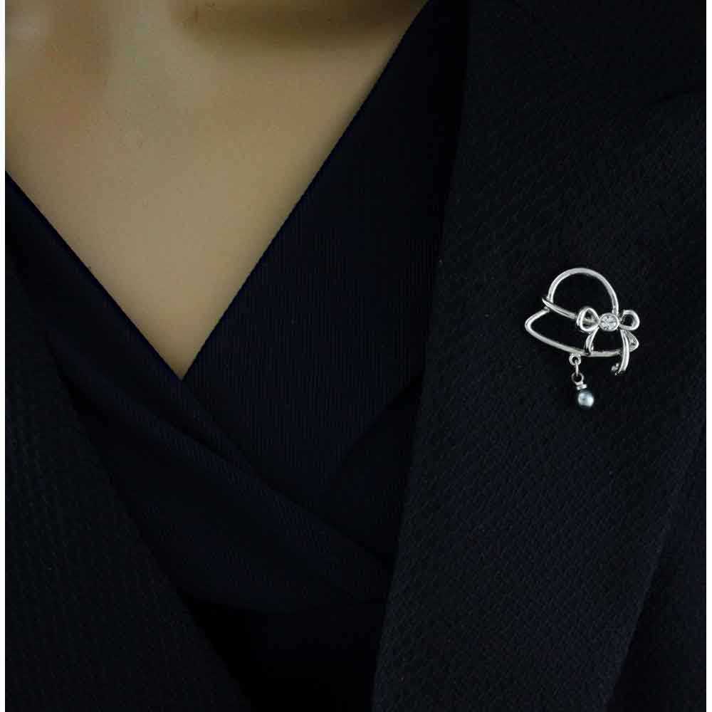 Easter Bonnet Lapel Tac Pin with Dangling Gray Pearl - SPF028 - Lilylin Designs