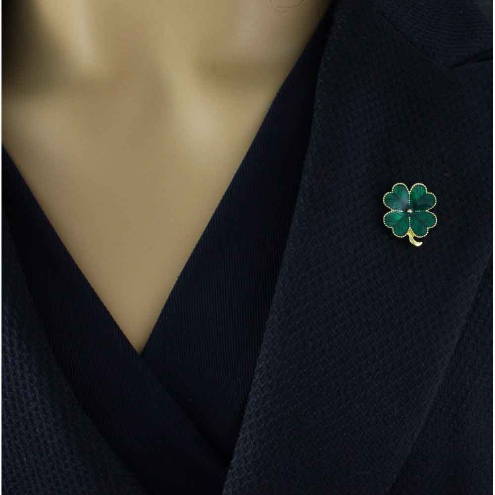 Small Four Leaf Clover Green Enamel Lapel Tac Pin - SPF203 - Lilylin Designs