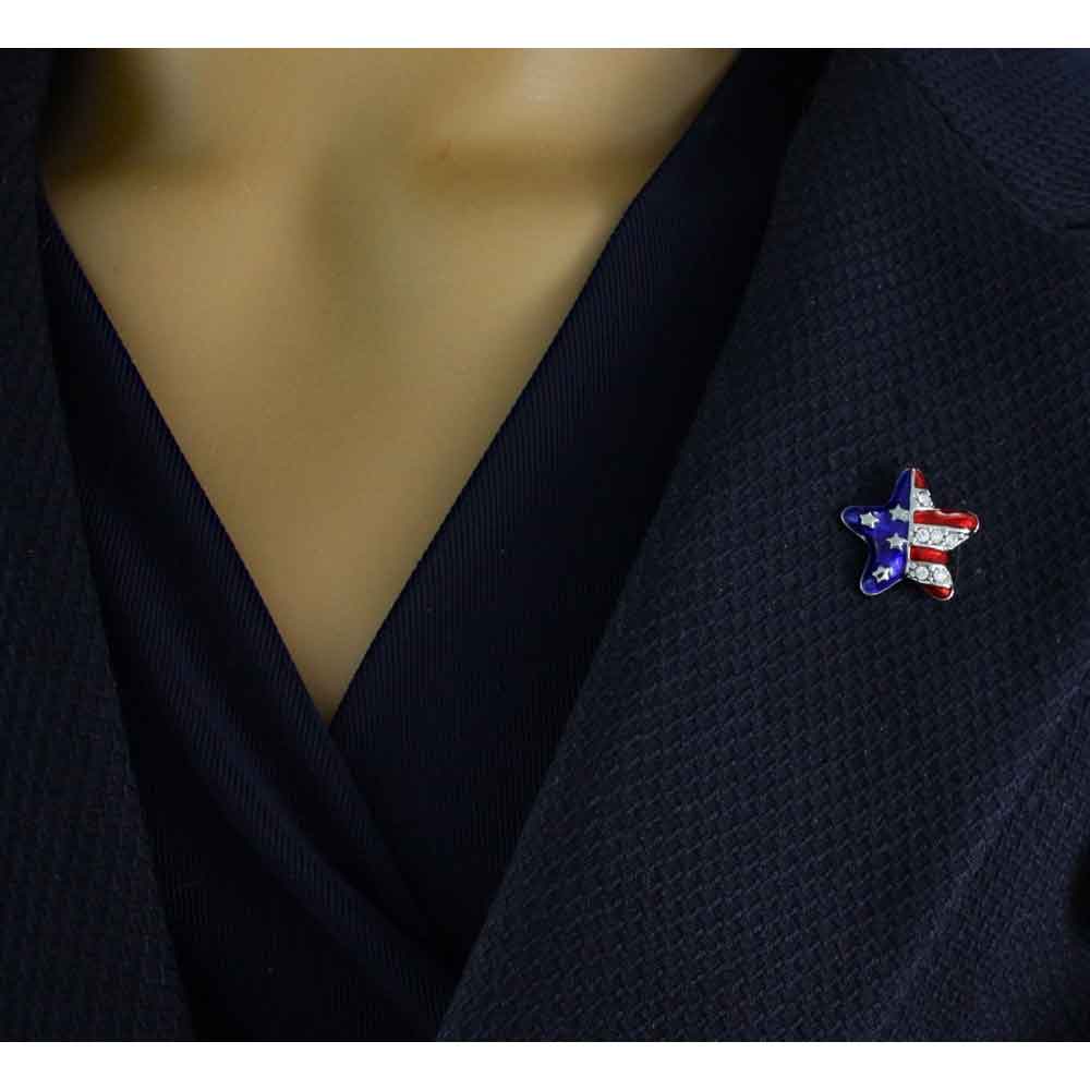 Small Red White Blue Enamel and Crystal Star Lapel Tac Pin - SPF204 - Lilylin Designs
