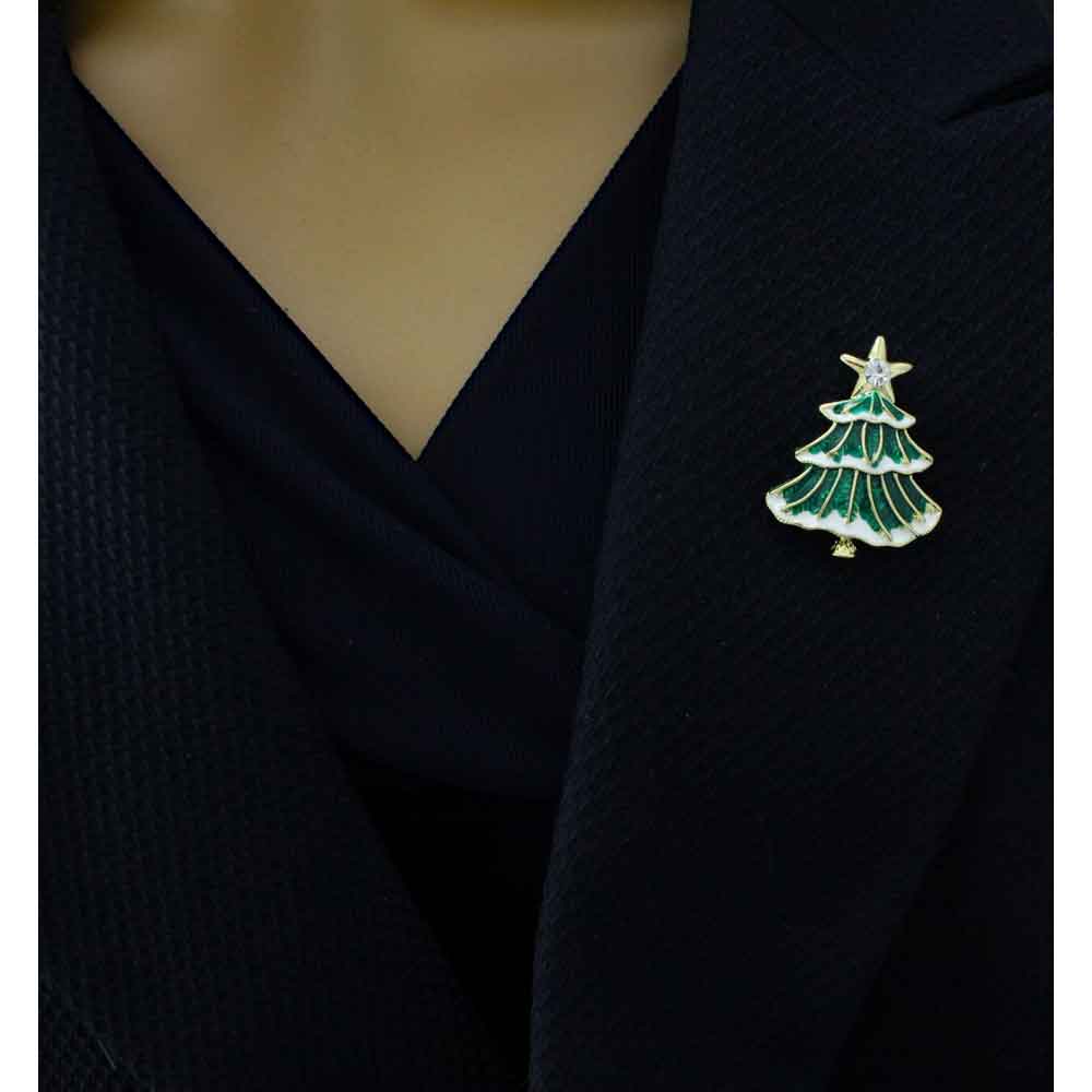 Small Green and White Christmas Tree Lapel Tac Pin - SPF207 - Lilylin Designs