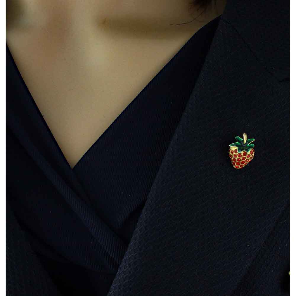 Small Red Crystal and Enamel Strawberry Lapel Tac Pin - SPF410 - Lilylin Designs