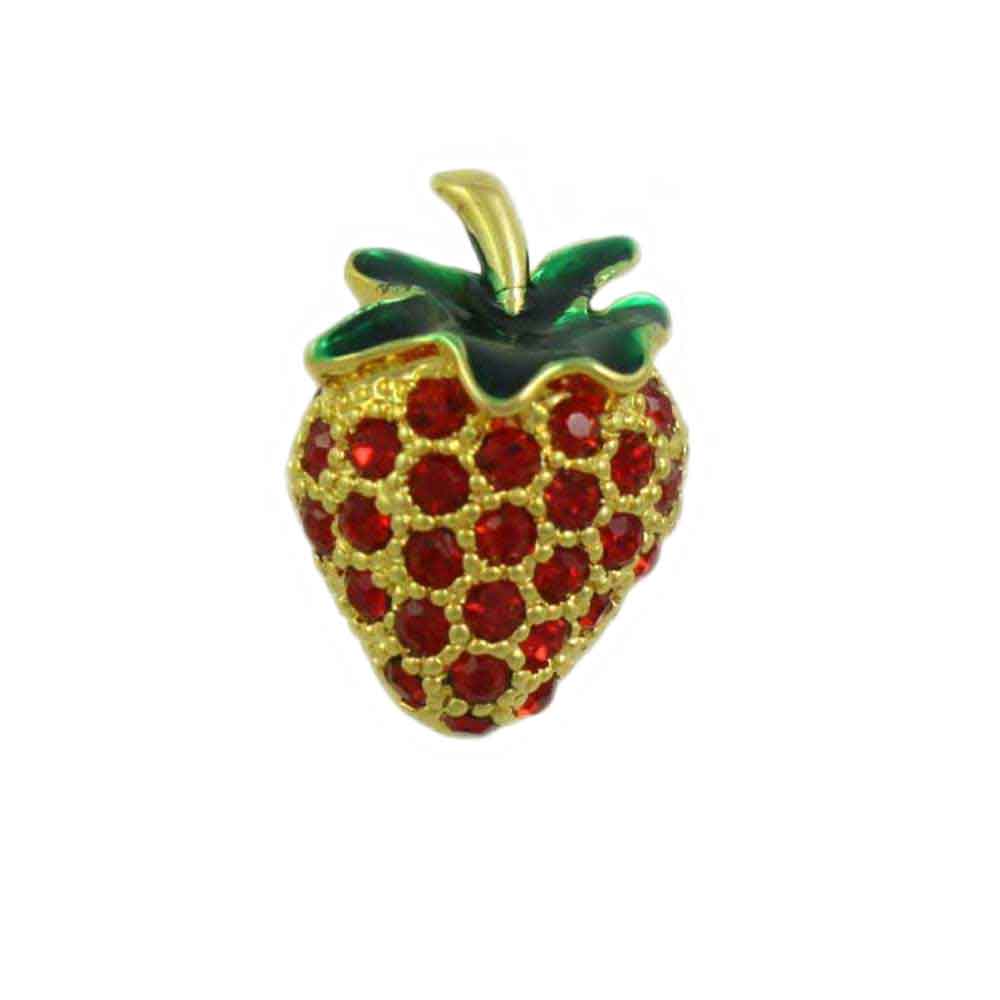 Lilylin Designs Small Red Crystal and Enamel Strawberry Lapel Tac Pin