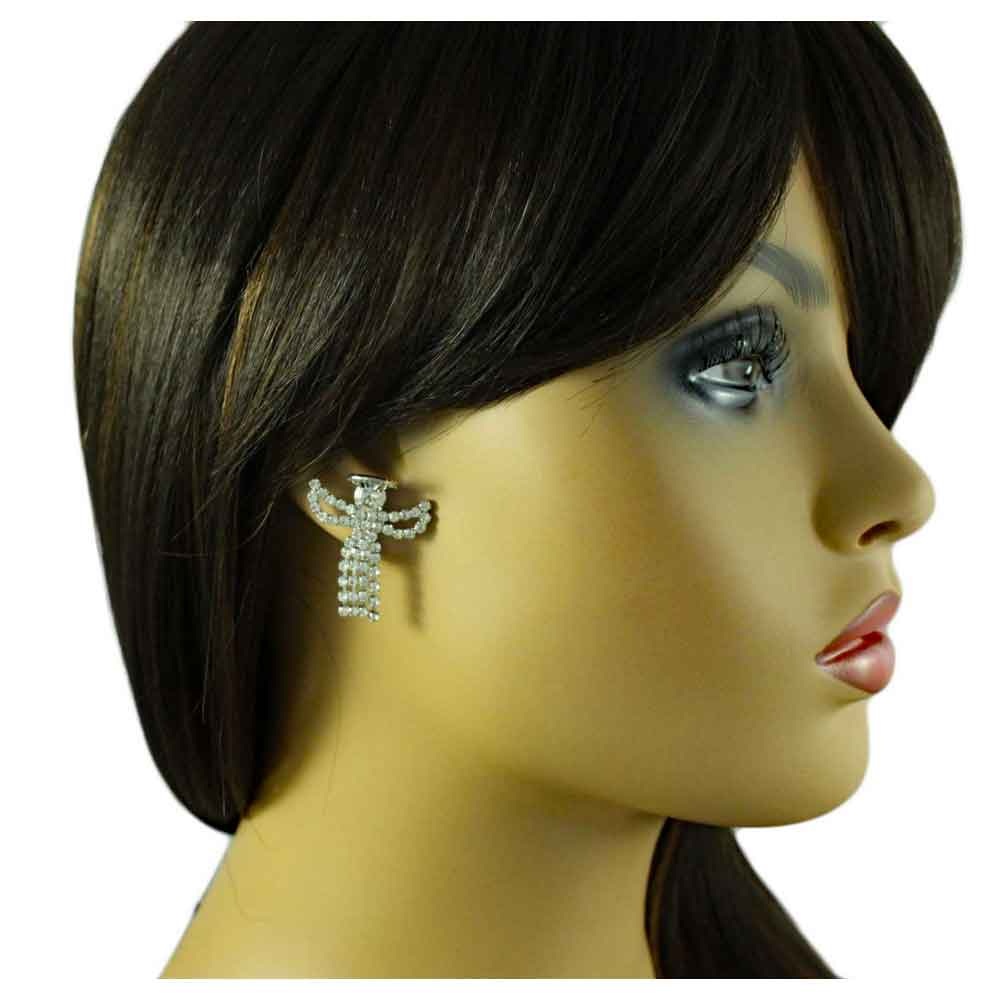 Crystal Angel with Clear Crystal Dress Pierced Earring - SPF601E - Lilylin Designs