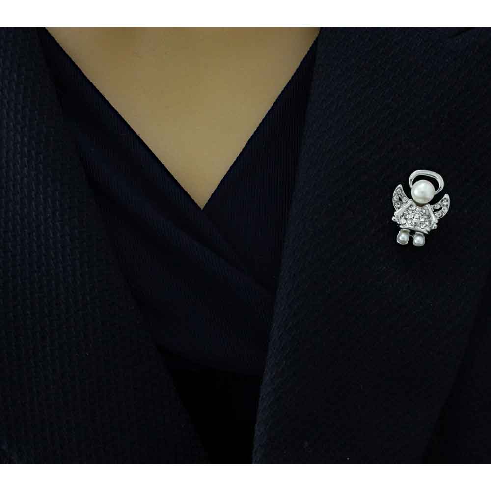 Small Silver Pearl Head Crystal Angel Lapel Tac Pin - SPF627 - Lilylin Designs