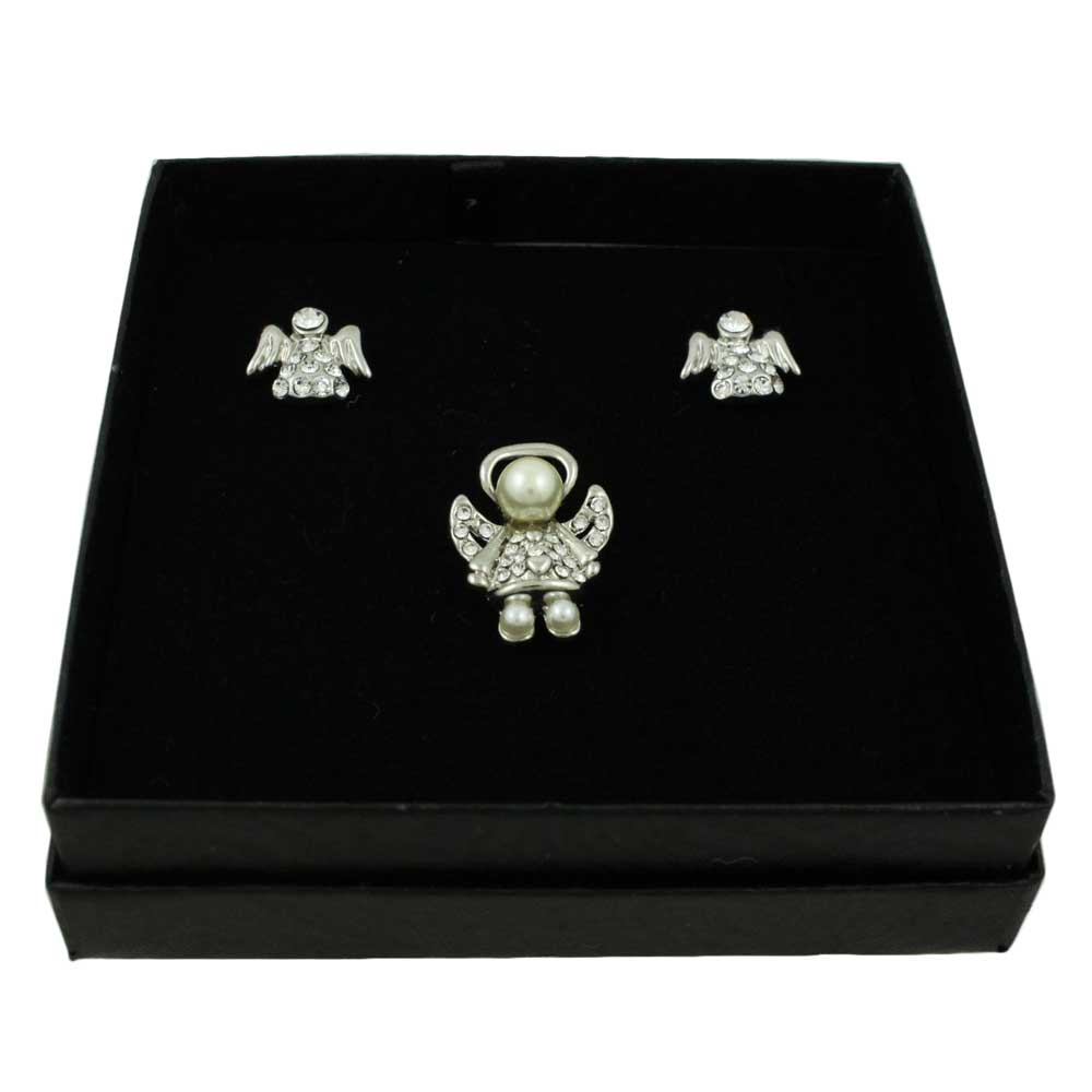 Silver Little Angel Lapel Tac Pin and Earring Gift Set - SPF627BS - Lilylin Designs