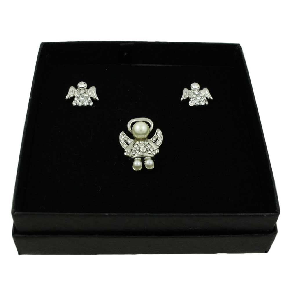 Silver Perfect Little Angel Tac Pin and Pierced Earring Gift Set - Lilylin Designs