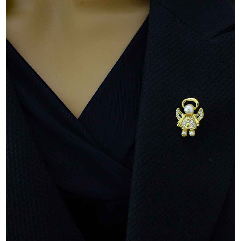 Gold Crystal Little Angel Lapel Tac Pin and Earring Set - SPF627GBS - Lilylin Designs