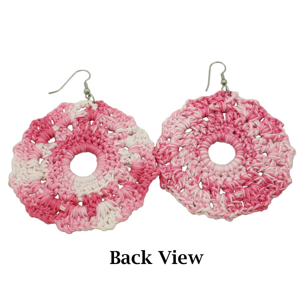 Large Pink and White Crochet Flower Dangling Pierced Earring - STXE02 - Lilylin Designs