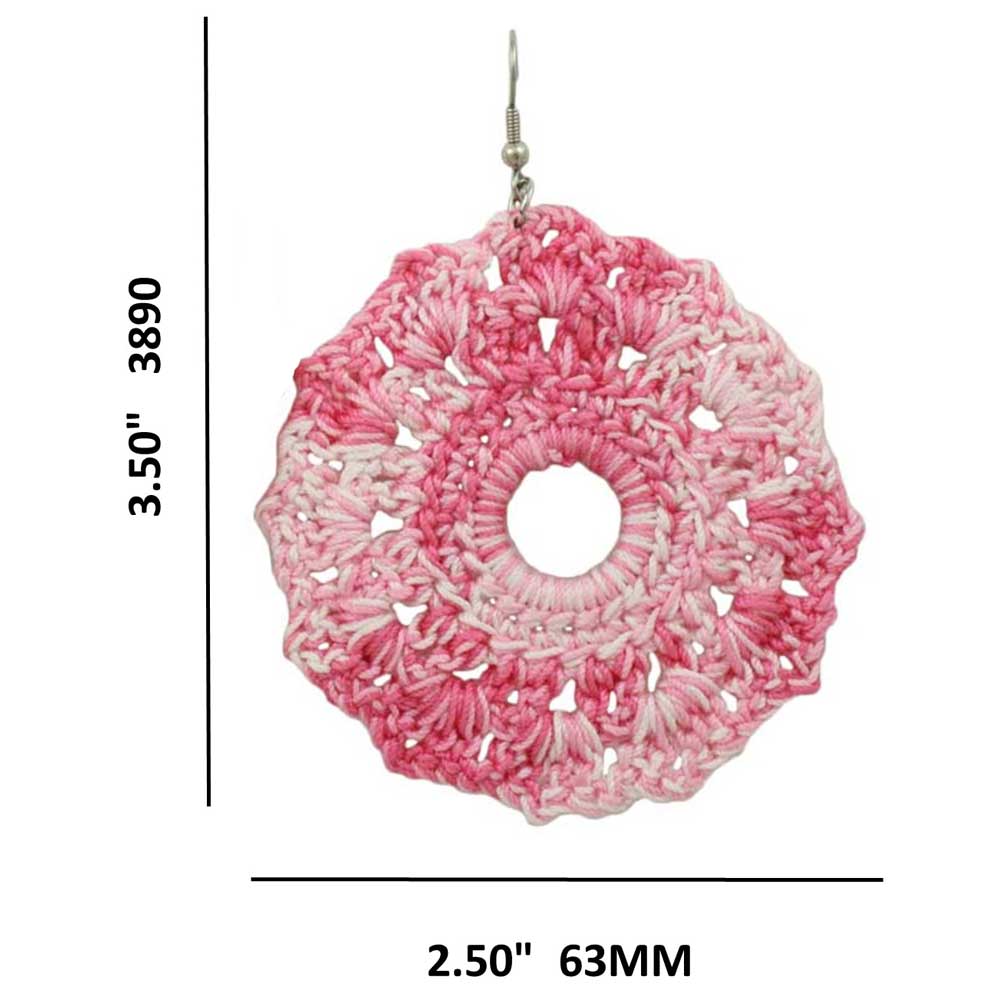 Large Pink and White Crochet Flower Dangling Pierced Earring - STXE02 - Lilylin Designs