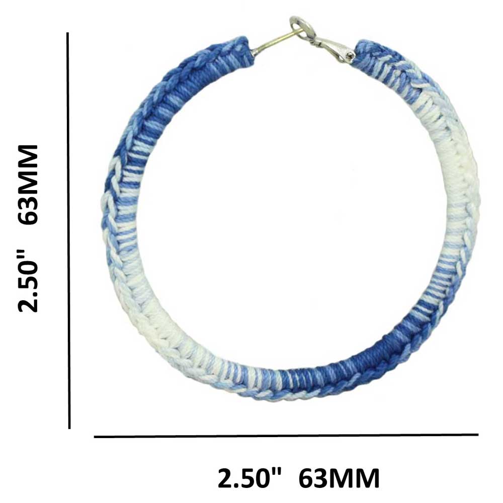Large Blue and White Hoop Crochet Pierced Earring - STXE03 - Lilylin Designs
