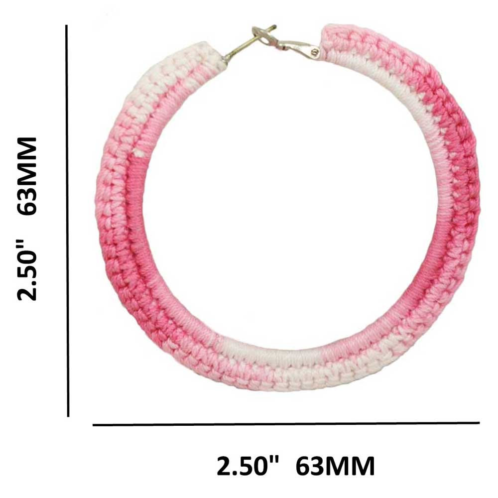 Large Pink and White Crochet Hoop Pierced Earring - STXE04 - Lilylin Designs