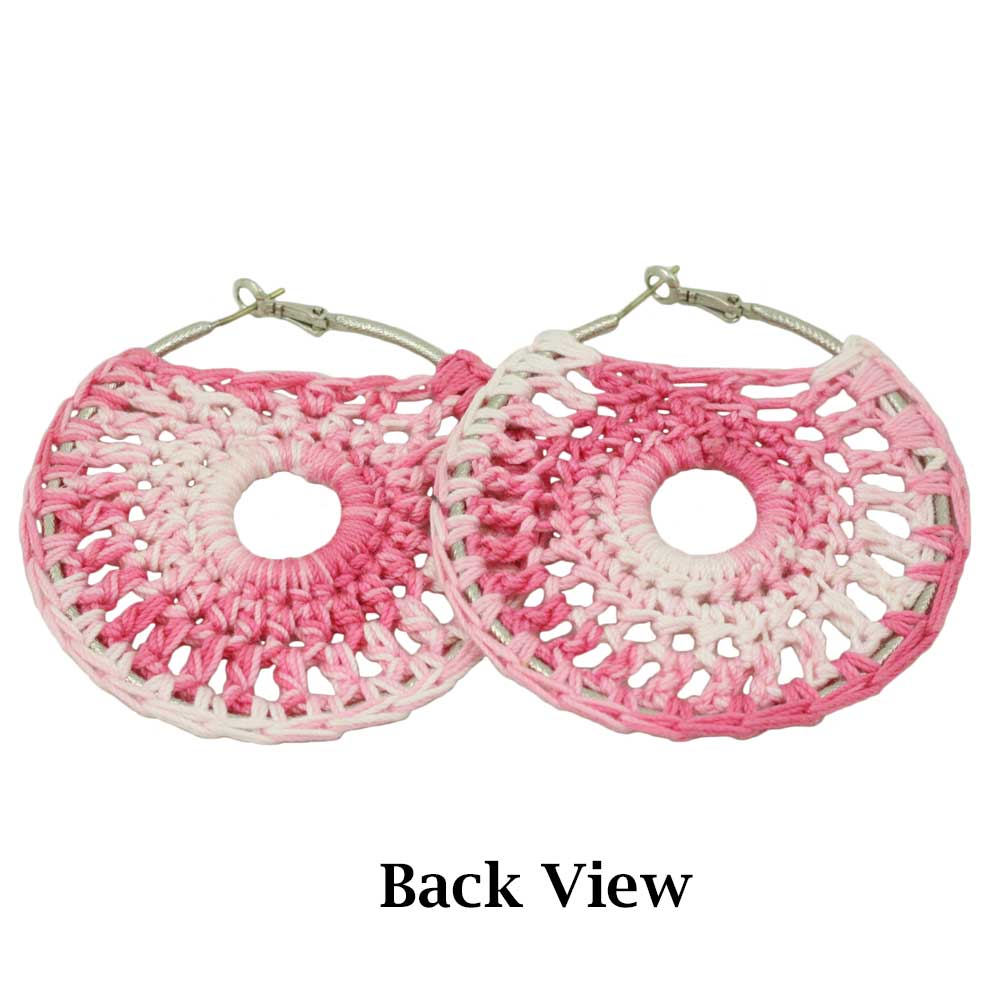 Large Pink and White Hoop with Crochet Center Pierced Earring - STXE05 - Lilylin Designs