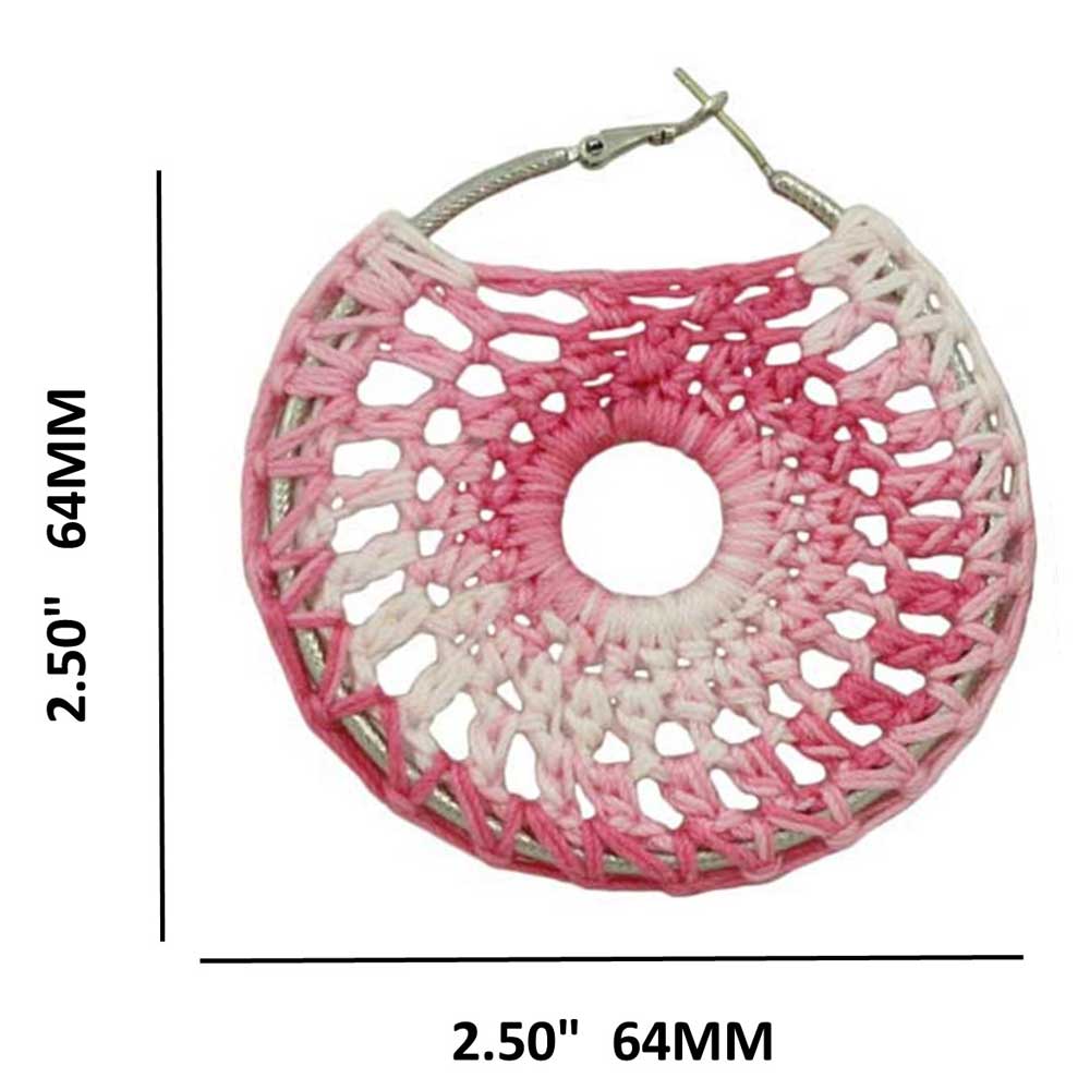 Large Pink and White Hoop with Crochet Center Pierced Earring - STXE05 - Lilylin Designs