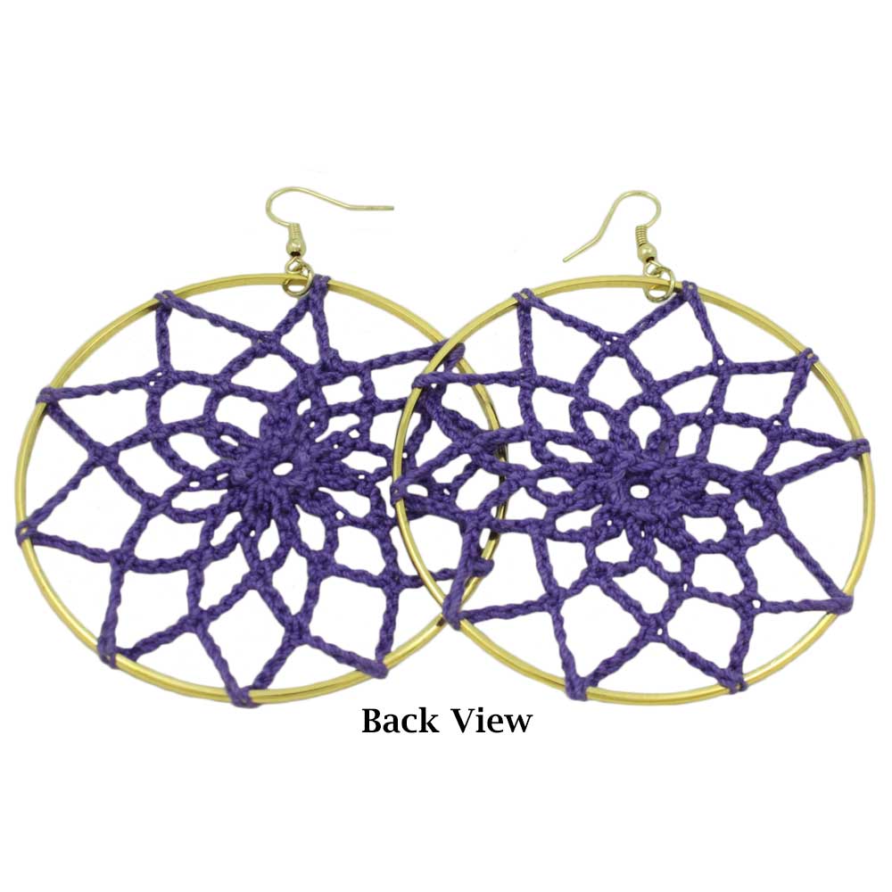 Purple Open Work Crochet Flower Pierced Earring - STXE07 - Lilylin Designs