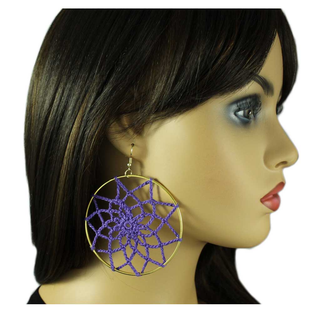 Purple Open Work Crochet Flower Pierced Earring - STXE07 - Lilylin Designs
