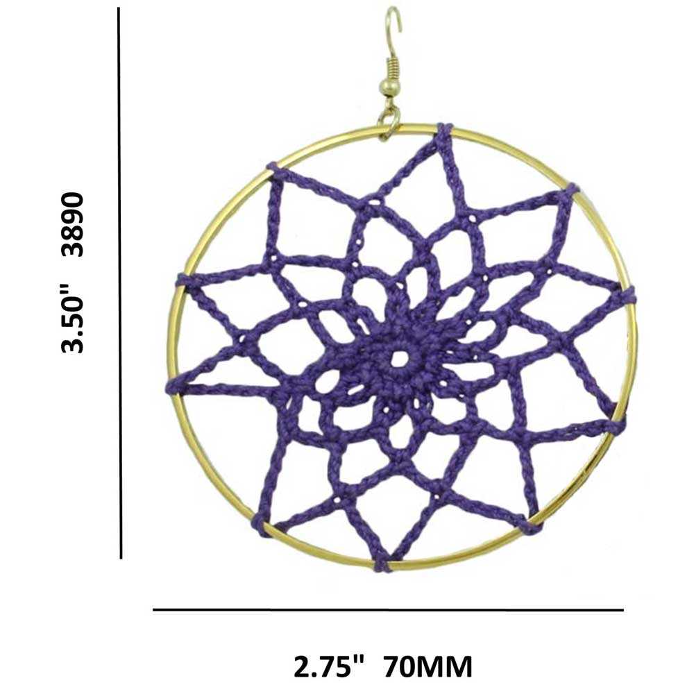 Purple Open Work Crochet Flower Pierced Earring - STXE07 - Lilylin Designs