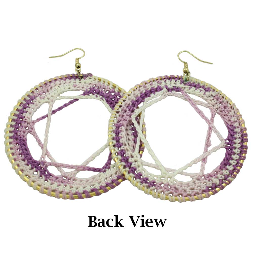 Large Purple and White Crochet Circle with Star Earring - STXE09 - Lilylin Designs