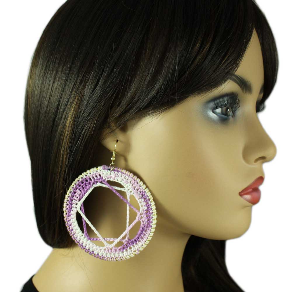 Large Purple and White Crochet Circle with Star Earring - STXE09 - Lilylin Designs