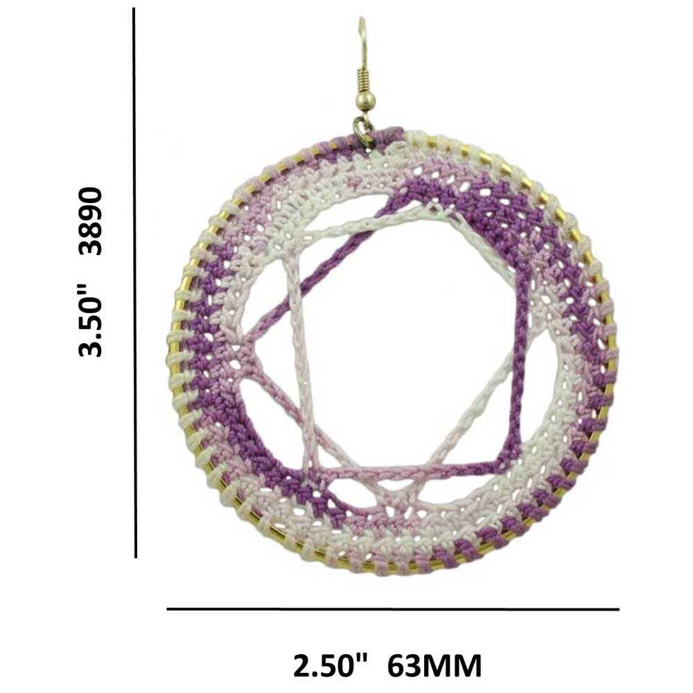 Large Purple and White Crochet Circle with Star Earring - STXE09 - Lilylin Designs
