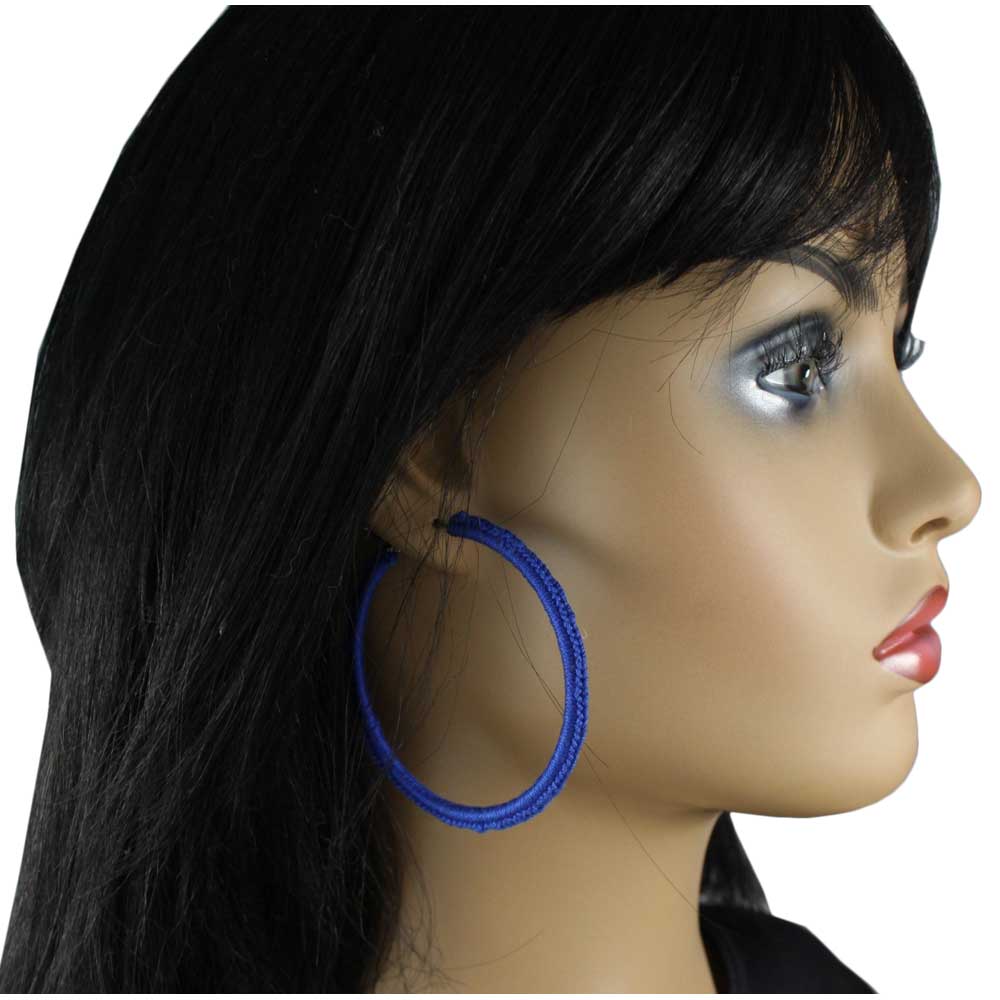 Large Blue Crochet Hoop Pierced Earring - STXE14 - Lilylin Designs
