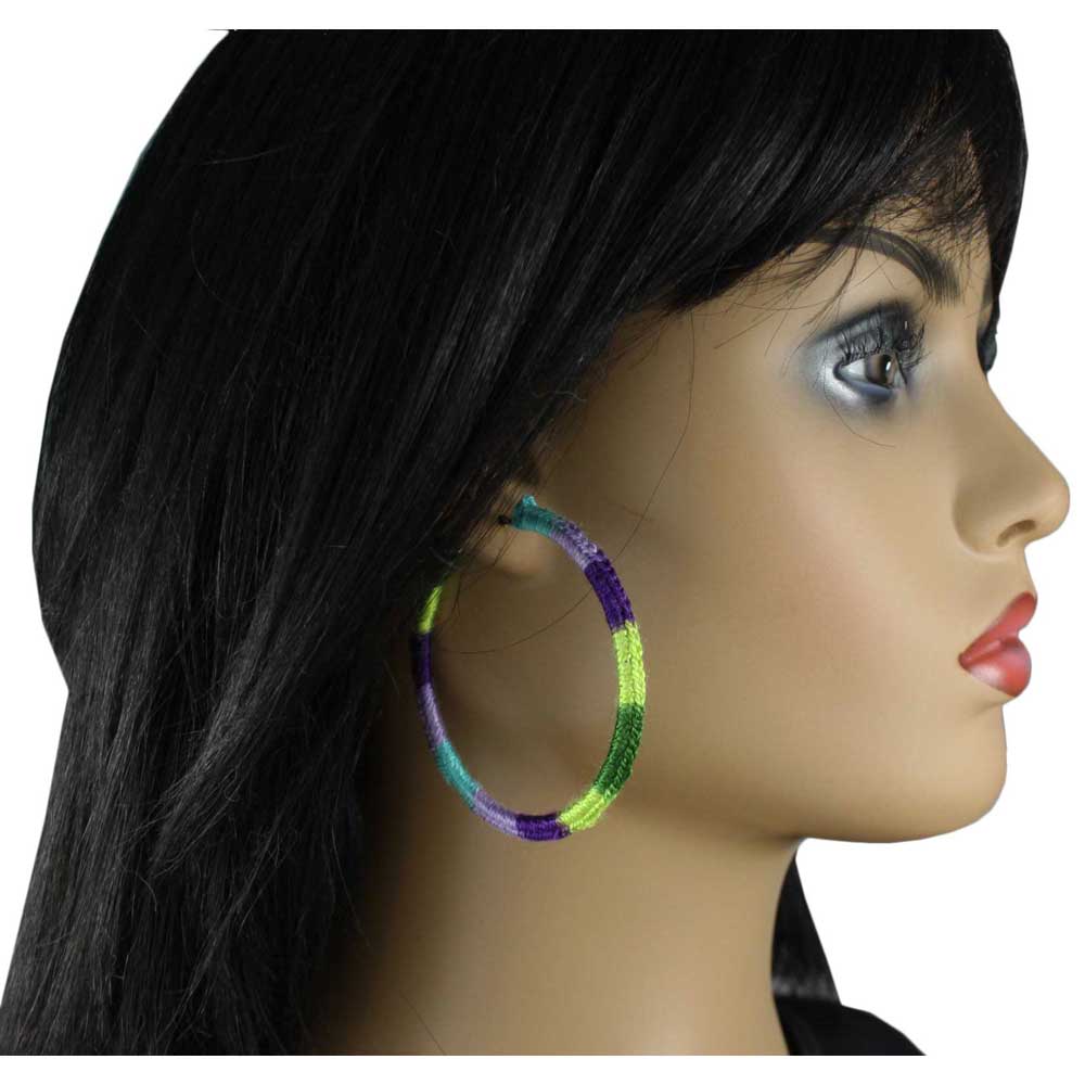 Large Multicolor Crochet Hoop Pierced Earring - STXE16 - Lilylin Designs