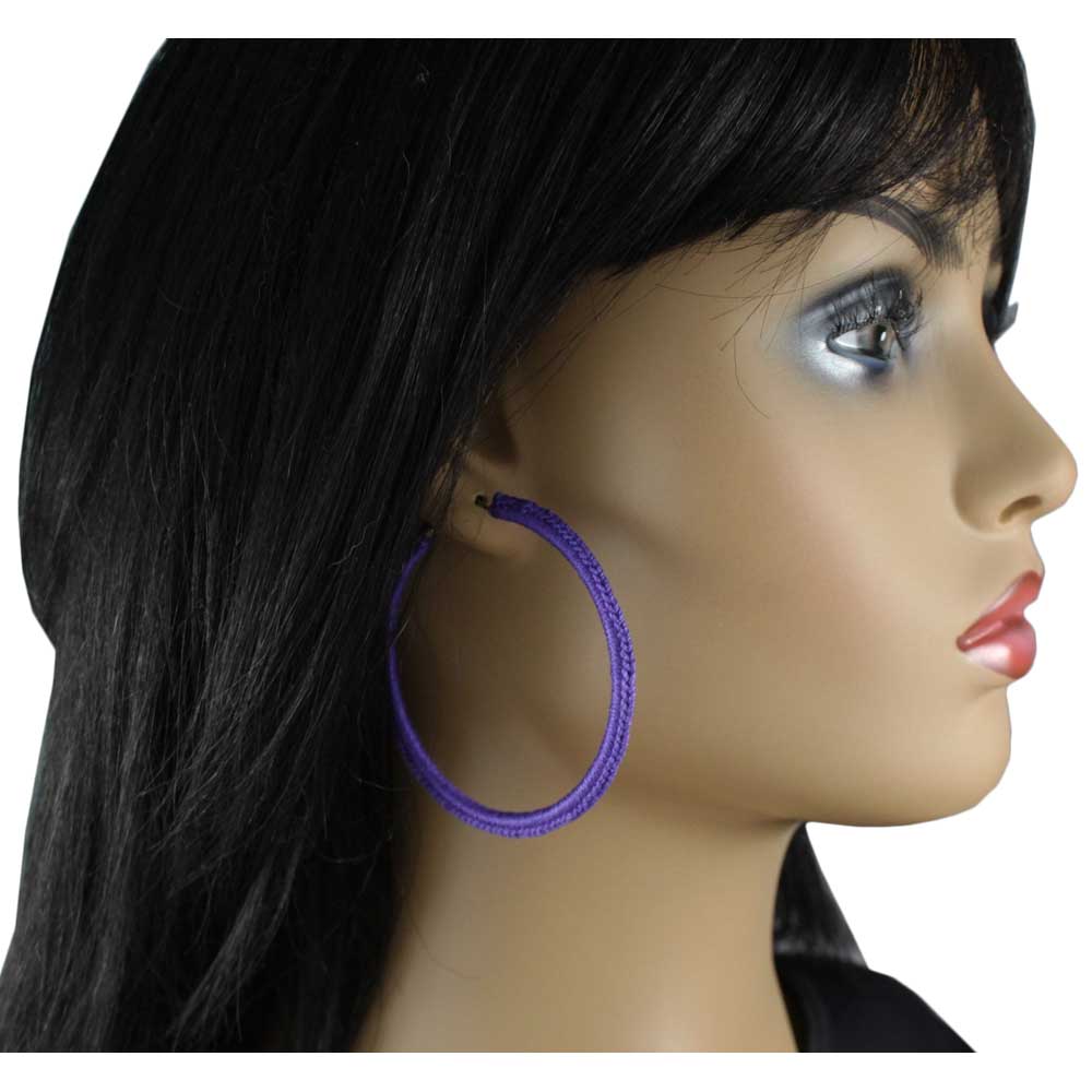 Large Purple Crochet Hoop Pierced Earring - STXE17 - Lilylin Designs
