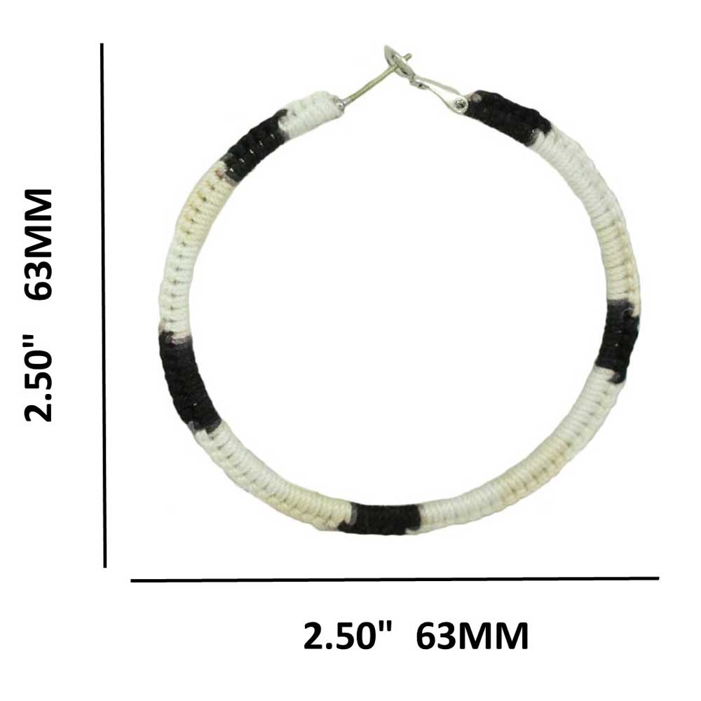 Large Black, White, Tan Crochet Hoop Pierced Earring - STXE18 - Lilylin Designs