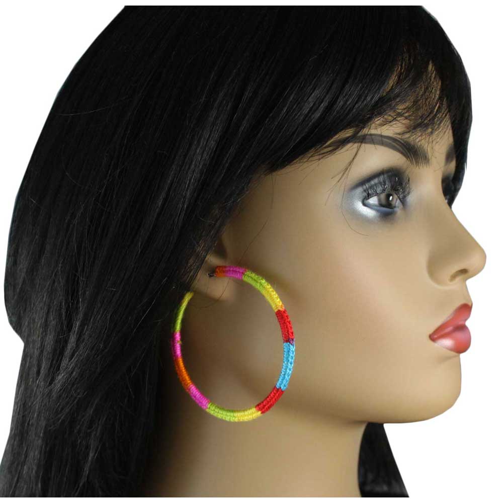 Large Rainbow Crochet Hoop Pierced Earring - STXE19 - Lilylin Designs
