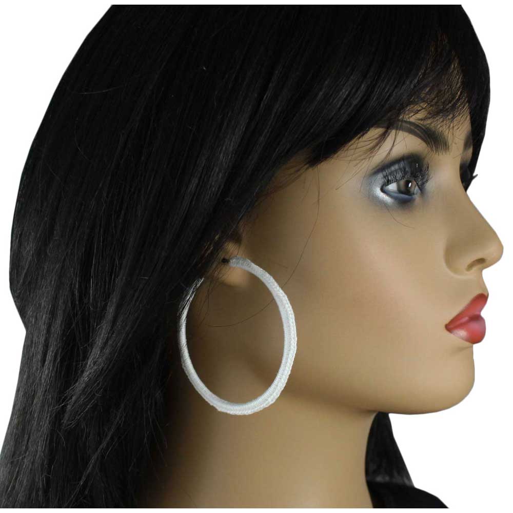 Large White Crochet Hoop Pierced Earring - STXE20 - Lilylin Designs