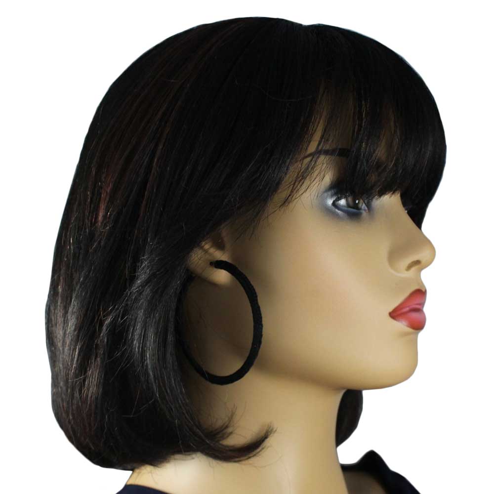 Large Black Crochet Hoop Pierced Earring - STXE21 - Lilylin Designs