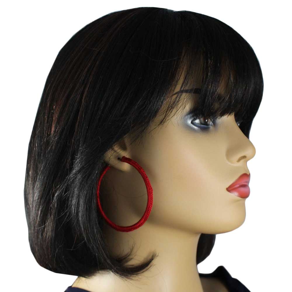Large Red Crochet Hoop Pierced Earring - STXE22 - Lilylin Designs
